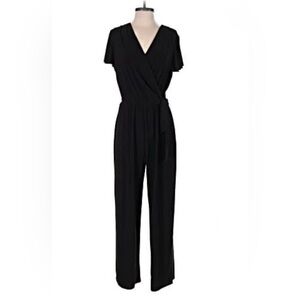Tahari ASL Elegant Black Short Sleeve Jumpsuit with Pockets XL